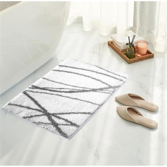 Tititex Bathroom New Luxury Bath Mat White & Gray 24" x 36 " (Rectangular) - Picture 4 of 16